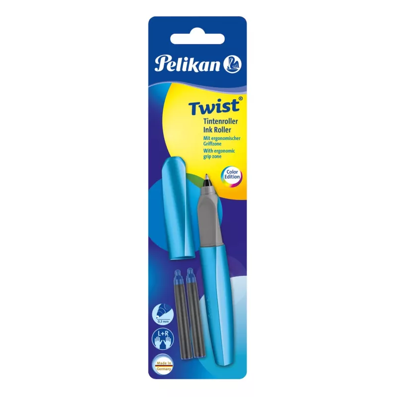 Caneta esferográfica retrátil Pelikan Souverän K200 - azul mármore - guarnições douradas - ponta média - recarregável - Made in Germany