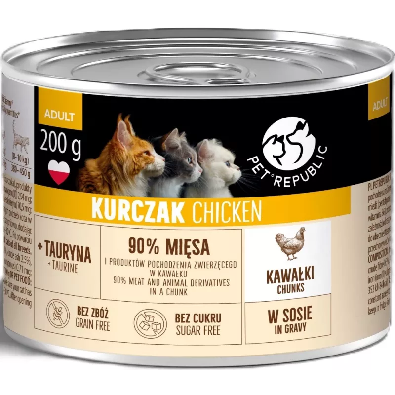PETREPUBLIC Adult Pedaços de Frango em Molho comida húmida para gatos – 10 x 200g