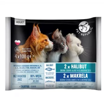 PETREPUBLIC Adult alabote e cavala comida húmida para gatos – 4x100g saquetas
