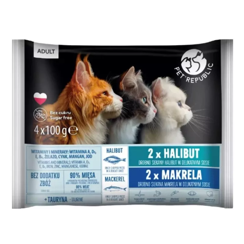 PETREPUBLIC Adult alabote e cavala comida húmida para gatos – 4x100g saquetas