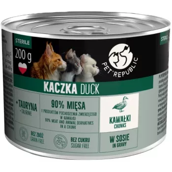 PETREPUBLIC Adult Sterile Pedaços com Pato em Molho – comida húmida para gatos – 10x200g