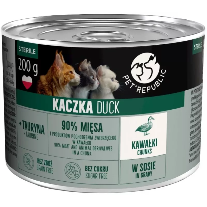 PETREPUBLIC Adult Sterile Pedaços com Pato em Molho – comida húmida para gatos – 10x200g