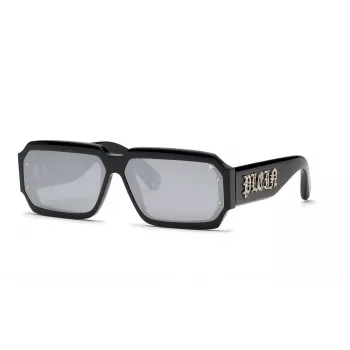 Óculos de sol PHILIPP PLEIN MAN SPP150-670703 retangulares, armação preta, lentes cinzentas, 67/11/145 mm