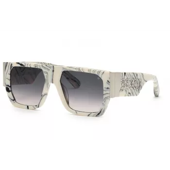 PHILIPP PLEIN SPP094M5409YL Óculos de sol de homem - Armação de acetato, lentes cinzentas, 54/18/145 mm