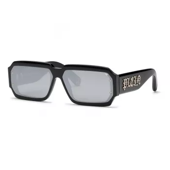 PHILIPP PLEIN SPP150-670700 Óculos de sol de homem, armação de acetato preta, lentes cinzento-escuro, 67/11/145 mm
