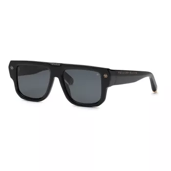 Óculos de sol de homem Philipp Plein SPP179-550Z29, armação de acetato preta, lentes de policarbonato cinzentas, 55/18/145 mm