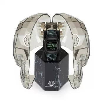 Philipp Plein The $kull relógio de quartzo de homem 44mm aço inoxidável preto silicone PWHAA1822