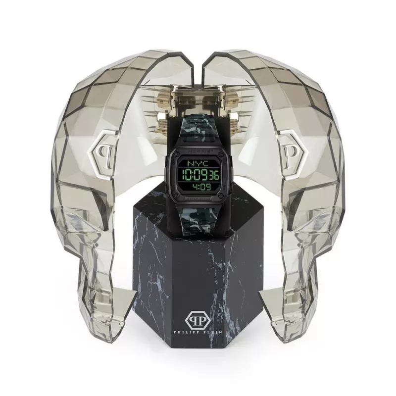 Philipp Plein The $kull relógio de quartzo de homem 44mm aço inoxidável preto silicone PWHAA1822