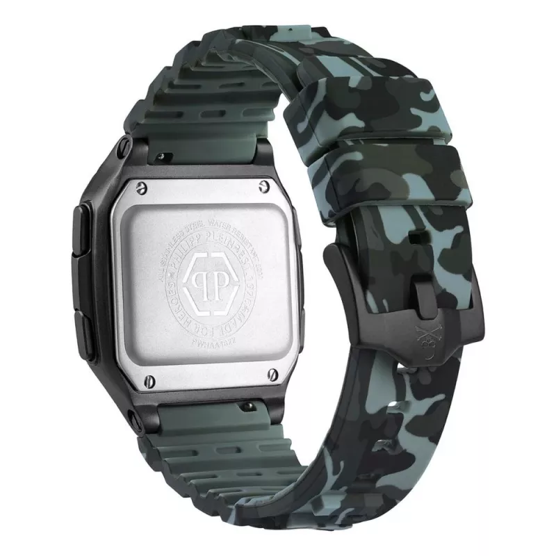 Philipp Plein The $kull relógio de quartzo de homem 44mm aço inoxidável preto silicone PWHAA1822