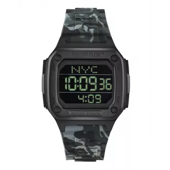 Philipp Plein The $kull relógio de quartzo de homem 44mm aço inoxidável preto silicone PWHAA1822