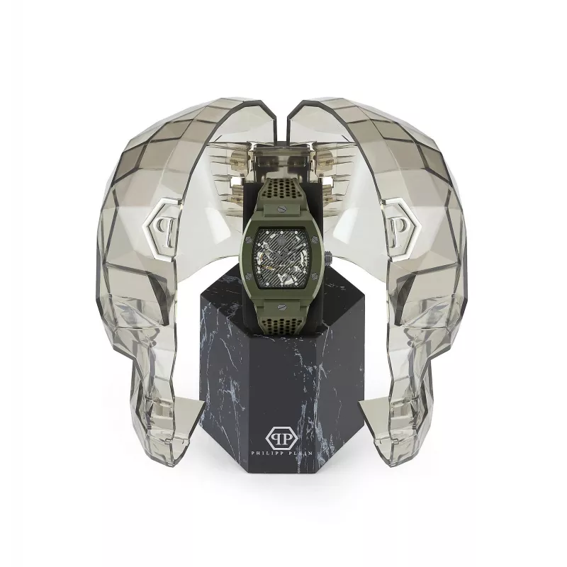 Philipp Plein The $kull Relógio de homem PWVBA0223 44mm aço inoxidável quartzo mostrador preto bracelete de silicone