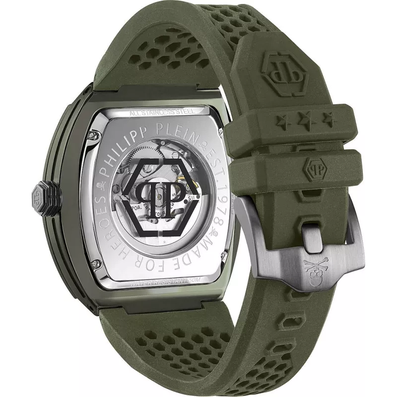 Philipp Plein The $kull Relógio de homem PWVBA0223 44mm aço inoxidável quartzo mostrador preto bracelete de silicone