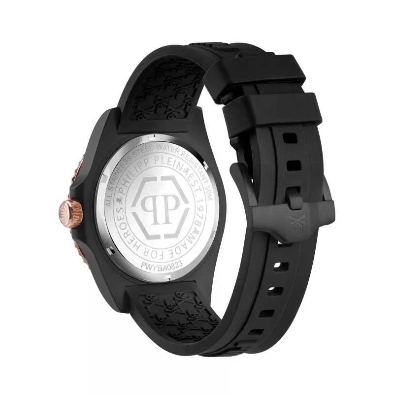 Relógio de quartzo Philipp Plein The Skeleton para homem PWYBA0823 44mm silicone preto