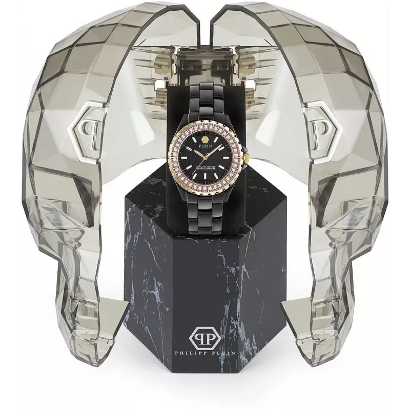 Philipp Plein The Skull Relógio de Quartzo Mulher 38mm Aço Inoxidável Preto Silicone PWPPA0324