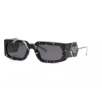 Óculos de sol unissexo PHILIPP PLEIN SPP119M580Z21 - armação de acetato preta, lentes de policarbonato cinzentas, proteção UV400