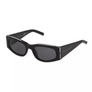 Philipp Plein Óculos de sol de mulher cat-eye SPP025S550700 - acetato preto brilhante, lentes fumadas, UV400