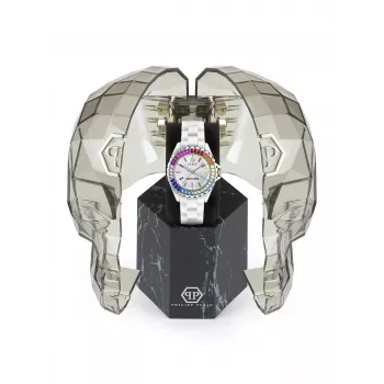 Philipp Plein relógio de senhora de quartzo PWPPA0124 The Skeleton 38mm caixa de aço inoxidável com PVD em ouro rosa bracelete de silicone preta