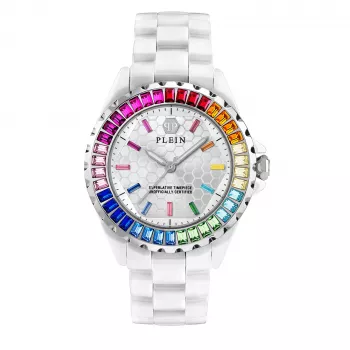 Philipp Plein relógio de senhora de quartzo PWPPA0124 The Skeleton 38mm caixa de aço inoxidável com PVD em ouro rosa bracelete de silicone preta