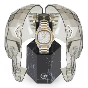 Relógio automático skeleton de mulher Philipp Plein PWTAA0523 38mm Aço inoxidável cor de ouro rosa e silicone preto