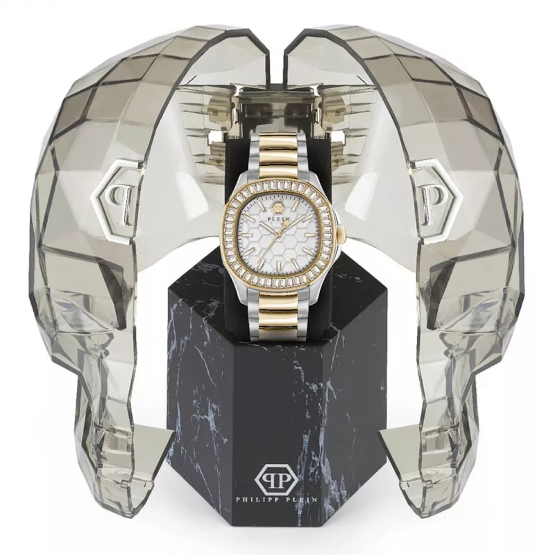 Relógio automático skeleton de mulher Philipp Plein PWTAA0523 38mm Aço inoxidável cor de ouro rosa e silicone preto