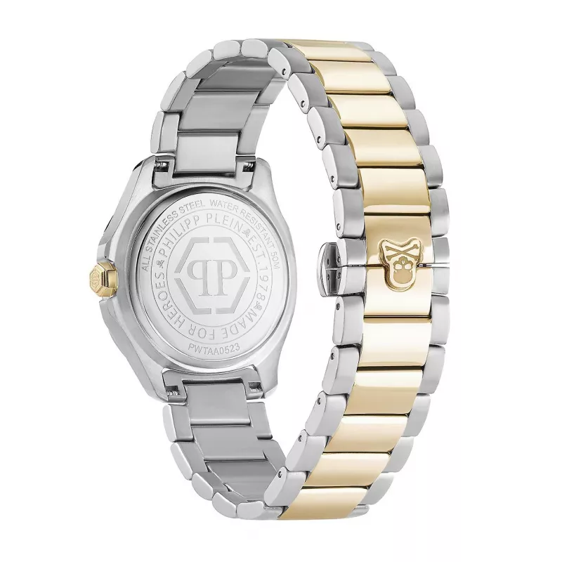 Relógio automático skeleton de mulher Philipp Plein PWTAA0523 38mm Aço inoxidável cor de ouro rosa e silicone preto
