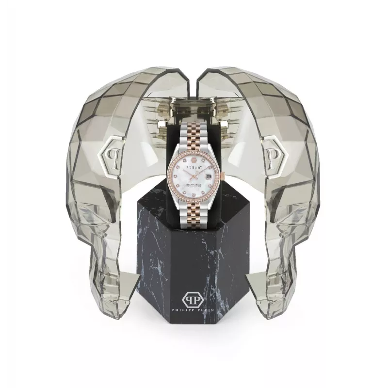 Relógio de quartzo analógico de mulher Philipp Plein PWYAA0223 The $kull 34mm bracelete de silicone preto