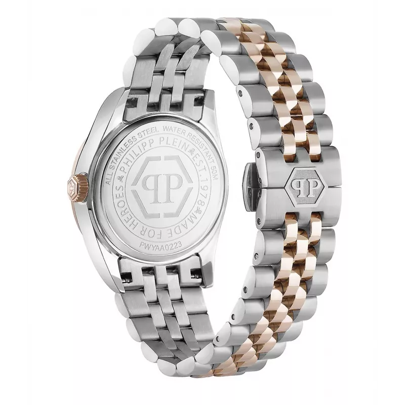 Relógio de quartzo analógico de mulher Philipp Plein PWYAA0223 The $kull 34mm bracelete de silicone preto