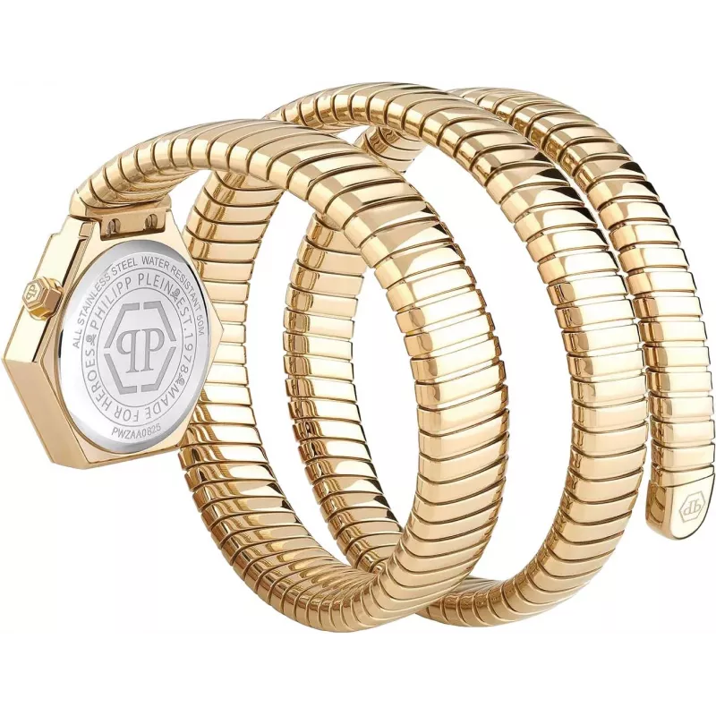 Relógio de mulher Philipp Plein PWZAA0825 The $kull quartzo 28mm ouro rosa aço inoxidável silicone preto