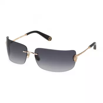 Philipp Plein Óculos de sol de mulher SPP027S950300 - Oversized Square Shield, armação de acetato preta, lentes cinzentas degradê, proteção UV400
