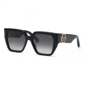 Philipp Plein Óculos de sol de mulher SPP160-570700 Armação de acetato preta Lentes cinzentas 57mm
