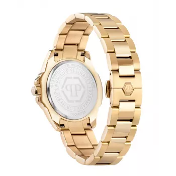 Philipp Plein relógio de senhora de quartzo The $kull 38mm aço inoxidável mostrador preto bracelete de silicone PWOFA0725