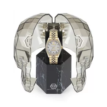 Philipp Plein relógio de mulher PW2BA0223 38mm tom de ouro rosa aço inoxidável silicone branco