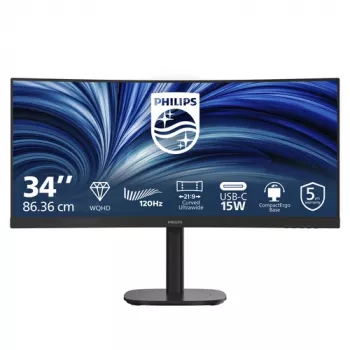 Philips 34B2N3500C monitor VA LCD curvo 34 polegadas UWQHD 3440x1440 120Hz 1500R DisplayHDR 400 USB-C 65W