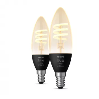 Philips Hue E14 White Ambiance 4,6W LED Filament Candle Bulb pack de 2