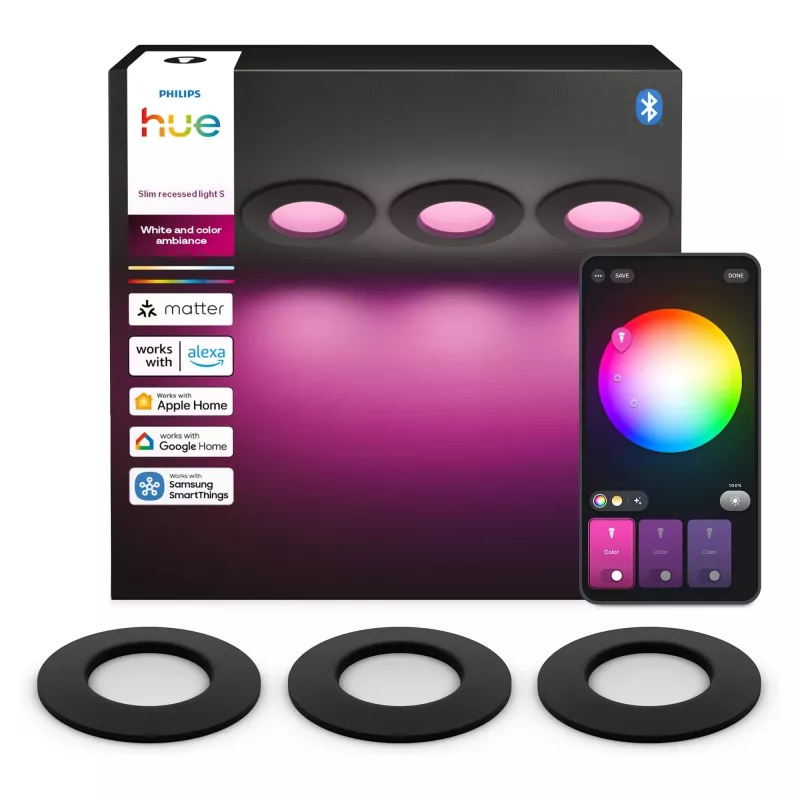 Philips Hue White & Color Ambiance Slim Recessed Light S x3 - Preto