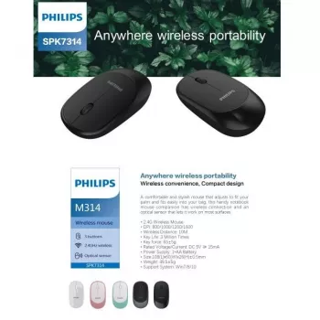 Philips M314 Rato sem fios elegante e compacto 3 botões 800/1000/1200/1600dpi preto