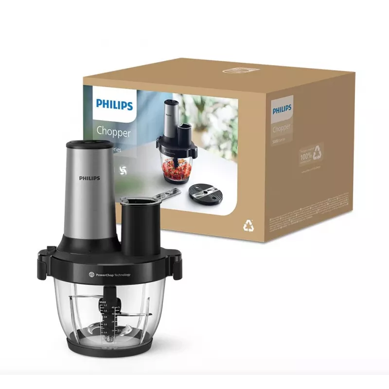 Philips Series 5000 Processador de alimentos Chopper HR1504/00, 800 W, taça de 2,1 L, branco