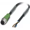 Cabo sensor/atuador Phoenix Contact SAC-4P-M12MS/ 3,0-PUR, ficha M12 reta para extremidade aberta, 4 polos codificação A, 3 m PUR preto-cinzento