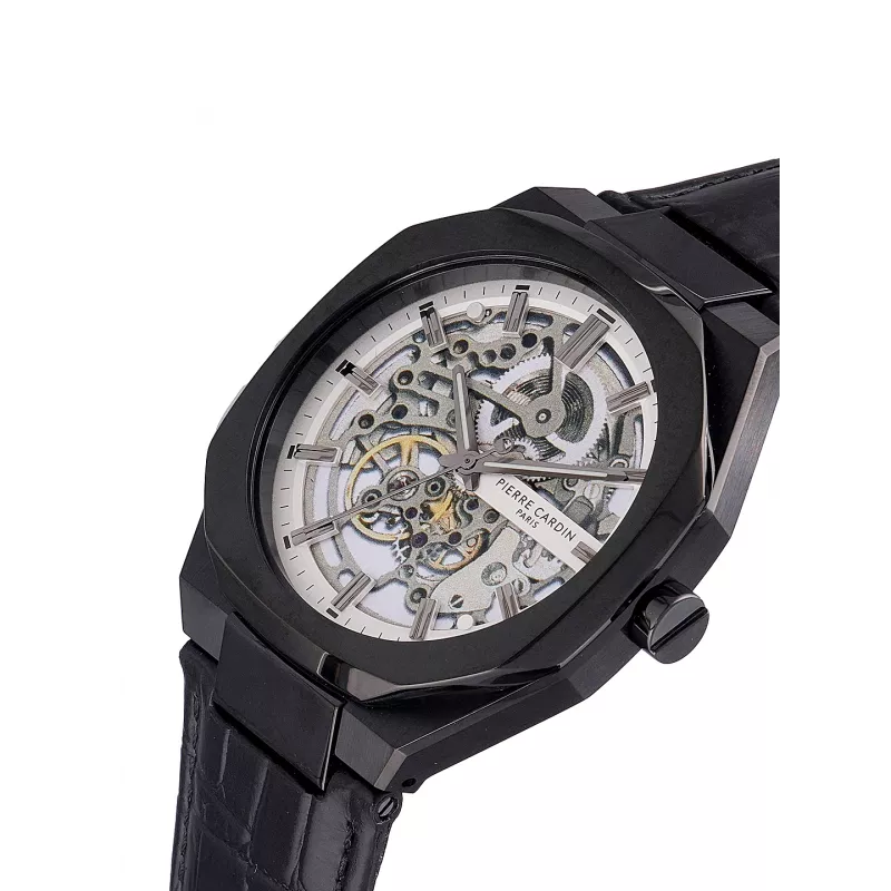 Relógio analógico de quartzo de homem Pierre Cardin CF.1002.LB.1 42mm mostrador preto bracelete de couro