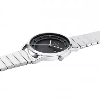 Relógio de homem Pierre Cardin quartzo analógico CLC.6006 - Caixa de aço inoxidável 43 mm bracelete de pele preta