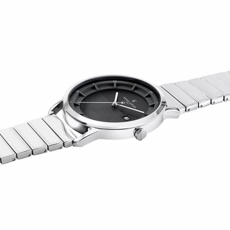 Relógio de homem Pierre Cardin quartzo analógico CLC.6006 - Caixa de aço inoxidável 43 mm bracelete de pele preta