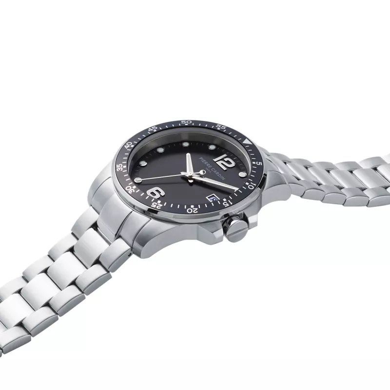 Relógio de homem Pierre Cardin quartzo analógico CNI.0026 40mm caixa de aço inoxidável bracelete de pele preta