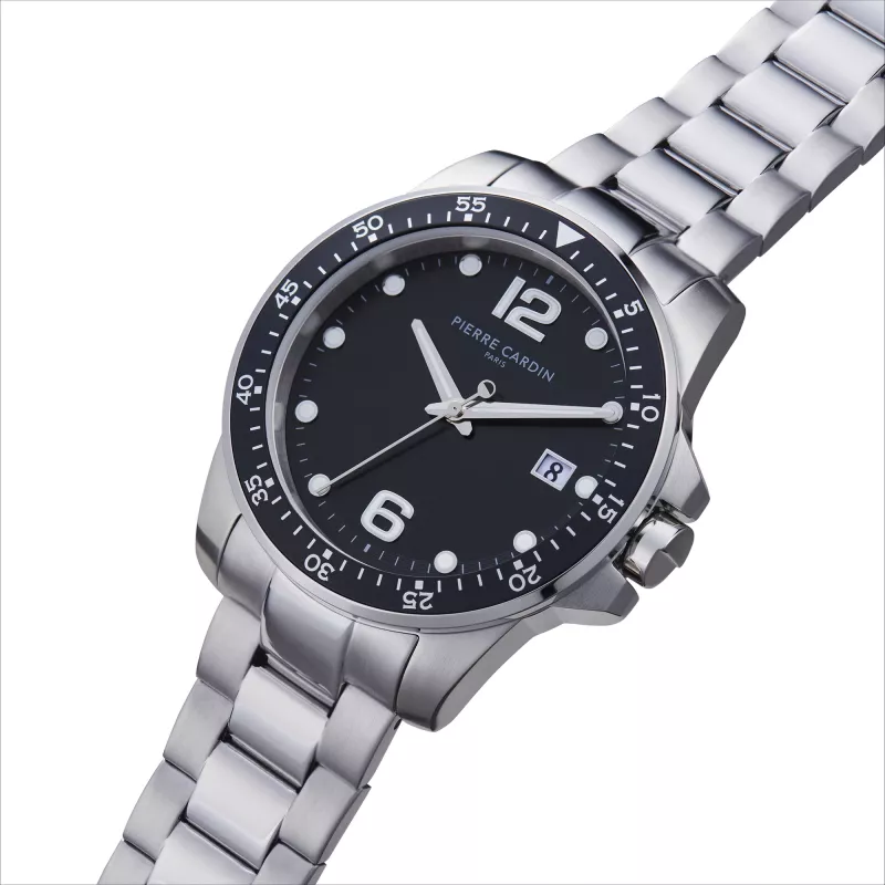 Relógio de homem Pierre Cardin quartzo analógico CNI.0026 40mm caixa de aço inoxidável bracelete de pele preta