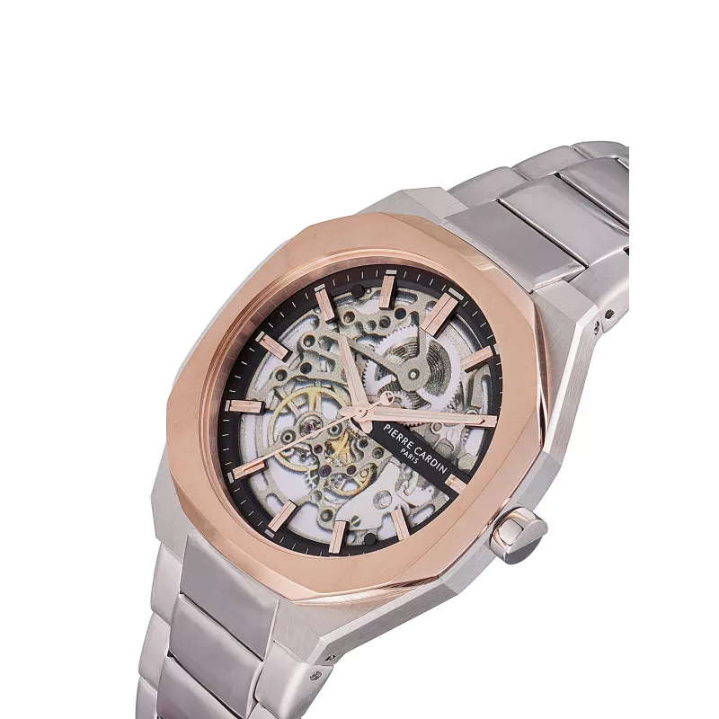 Relógio de quartzo de homem Pierre Cardin CF.1002.MU 42mm aço inoxidável mostrador preto pulseira de pele