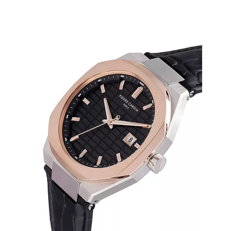 Pierre Cardin Relógio de homem CF.1000.LB.1 42mm aço inoxidável quartzo analógico mostrador preto bracelete de pele