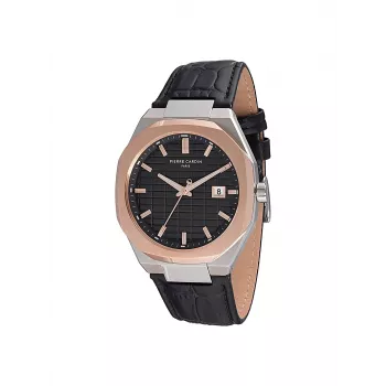 Pierre Cardin Relógio de homem CF.1000.LB.1 42mm aço inoxidável quartzo analógico mostrador preto bracelete de pele