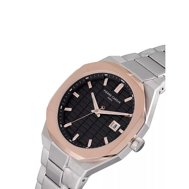 Pierre Cardin Relógio de homem CF.1000.MU 42mm Quartzo analógico Aço inoxidável Mostrador preto Bracelete de pele