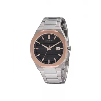 Pierre Cardin Relógio de homem CF.1000.MU 42mm Quartzo analógico Aço inoxidável Mostrador preto Bracelete de pele