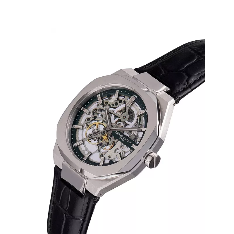 Relógio Pierre Cardin de homem CF.1002.LB.4 42mm aço inoxidável quartzo analógico mostrador preto bracelete de pele