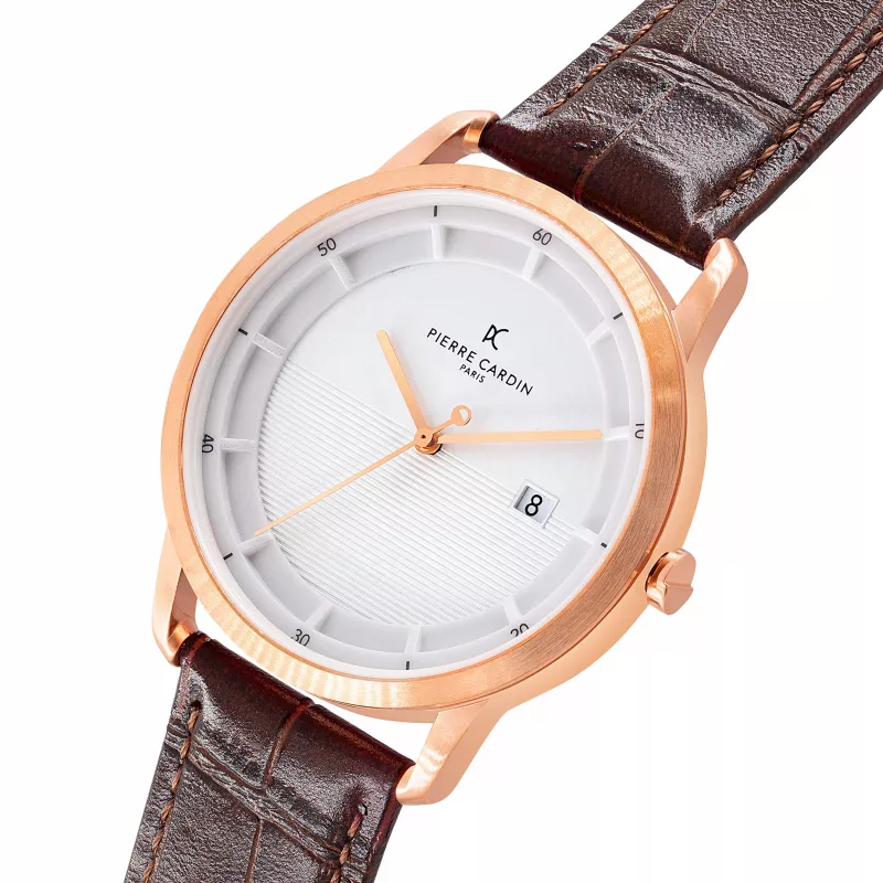 Pierre Cardin relógio de homem CLC.6003 43mm aço inoxidável mostrador preto bracelete de pele genuína